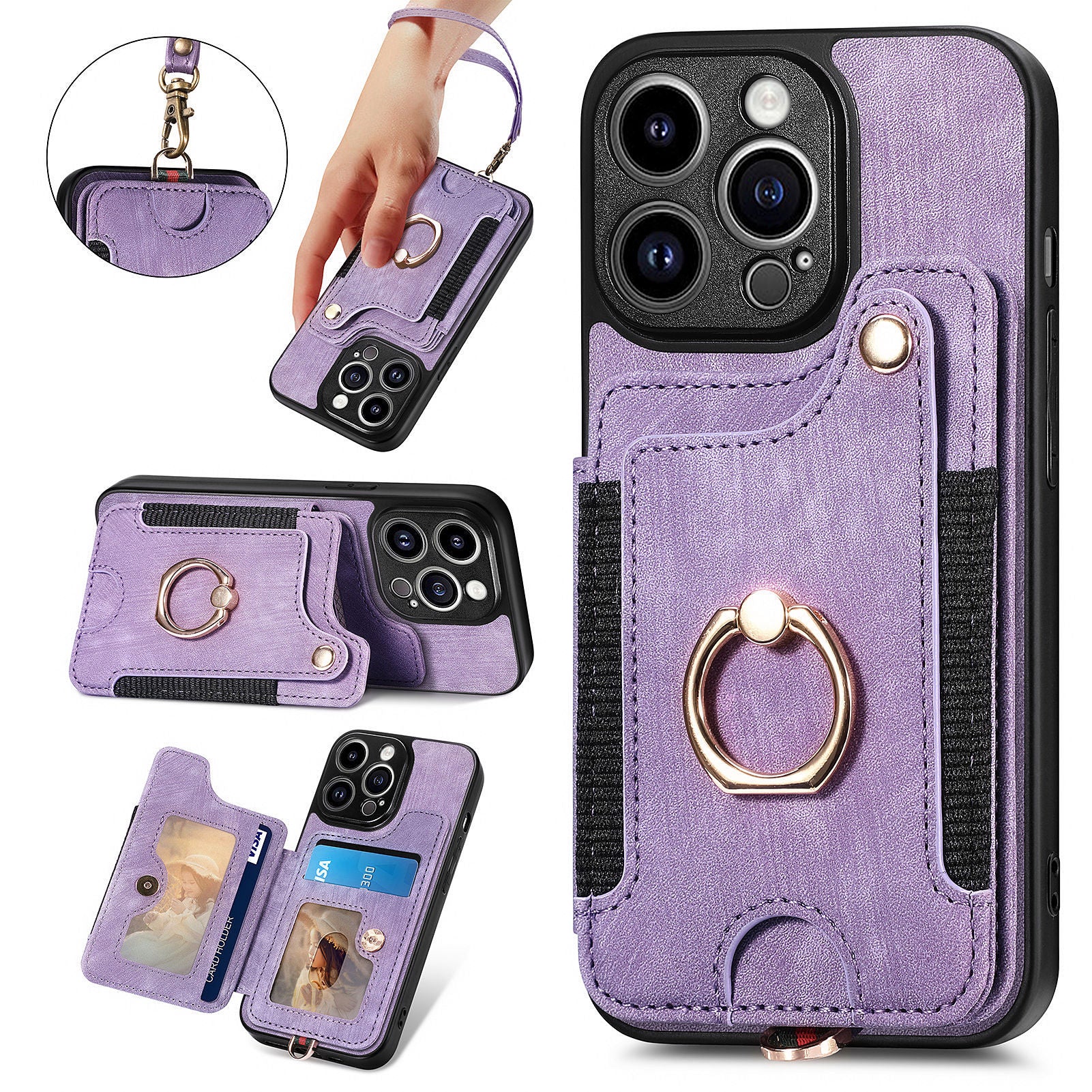 Bump Proof Cover for iPhone 14 Pro RFID Blocking Card Holder PU Leather+PC+TPU Kickstand Phone Case Bump Proof Cover for iPhone 14 Pro RFID Blocking Card Holder PU Leather+PC+TPU Kickstand Phone Case